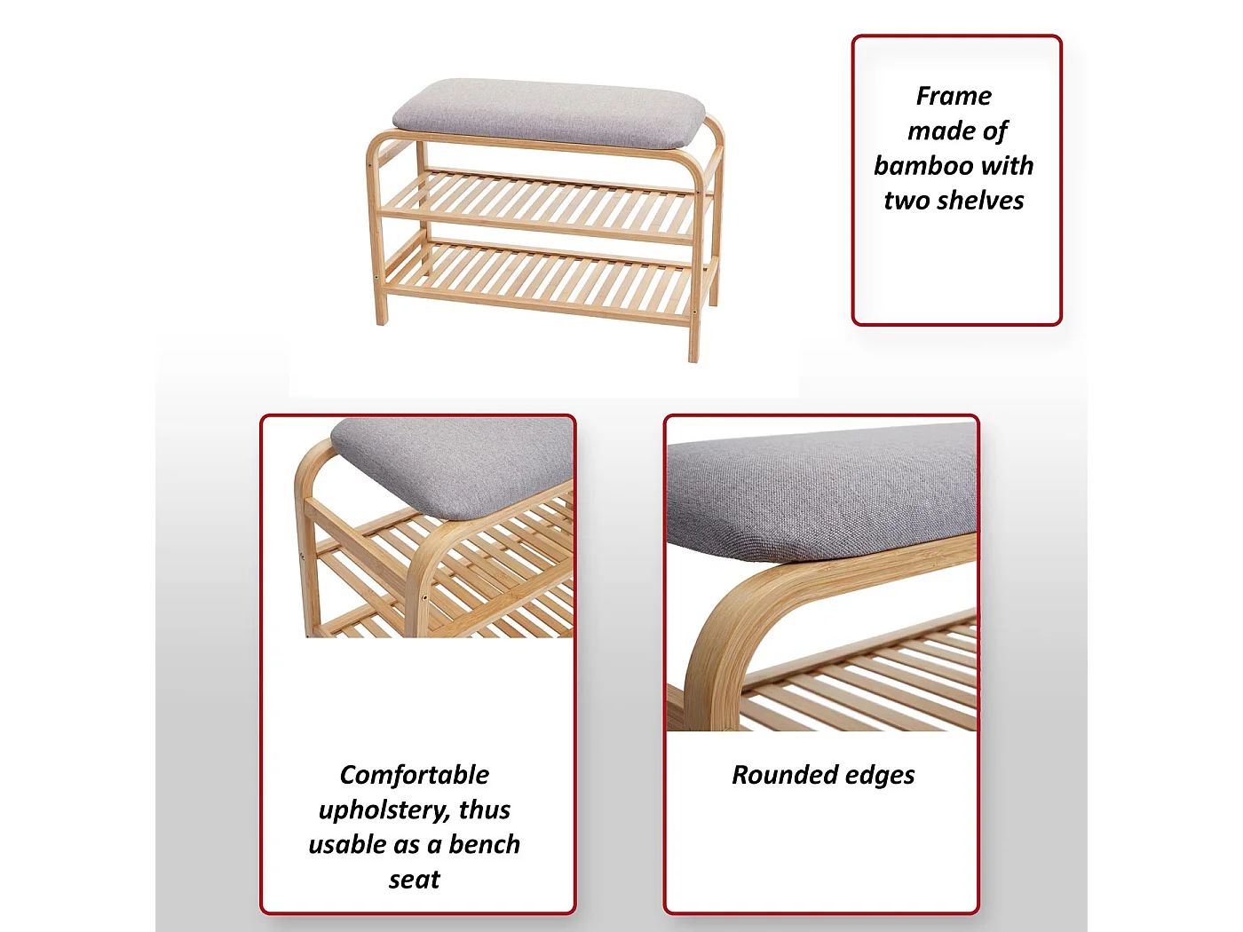 Schuhregal MCW-F72, Sitzbank Polsterbank Schuhablage Schuhschrank, Ablagefach Bambus 50x70x30cm
