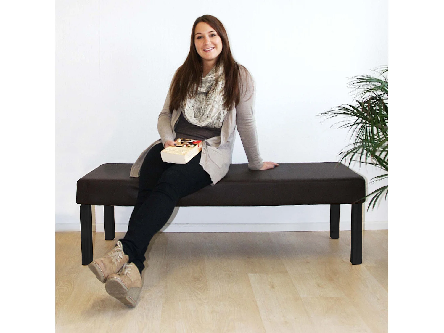 Bank M37 kunstleer,  120x43x49 cm bruin, donkere poten