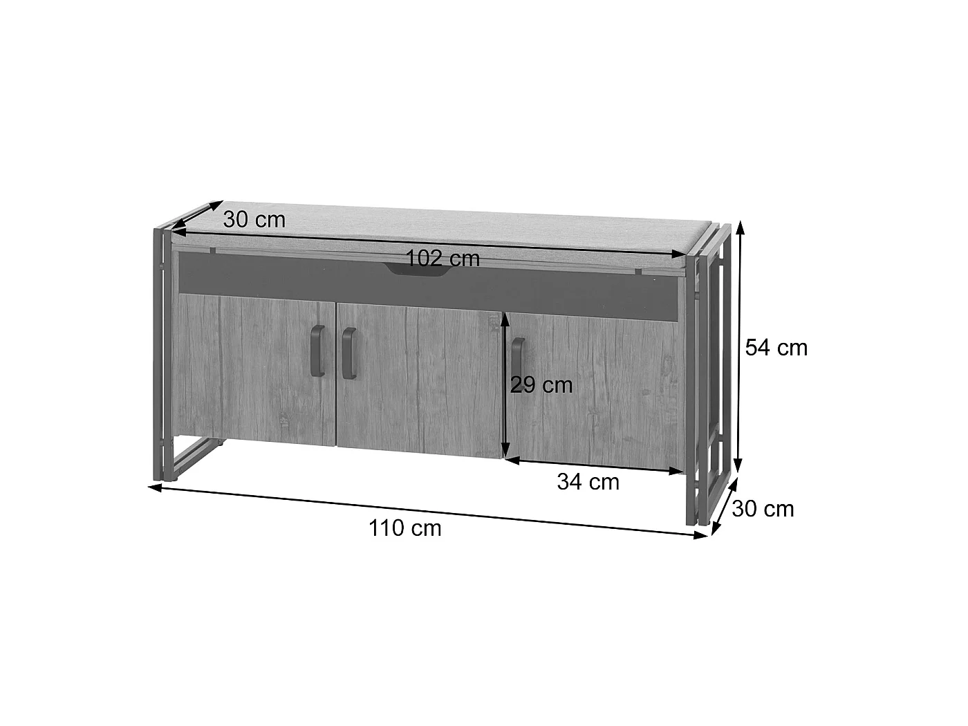 Banc MCW-A27, Banquette MCW-A27, 53x110x30cm, aspect chêne