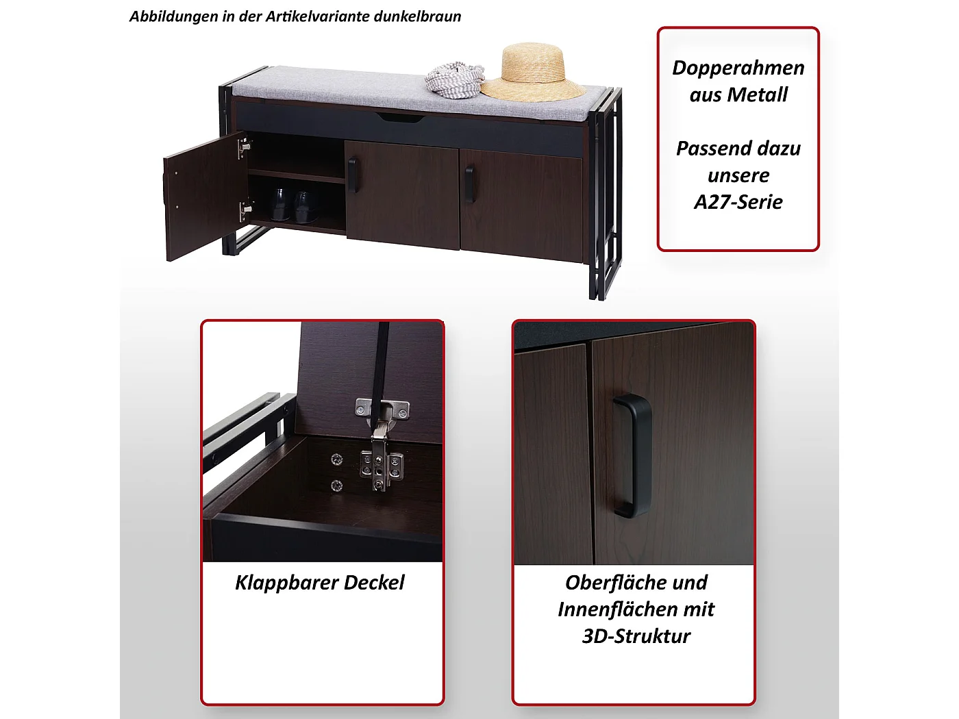 Banc MCW-A27, Banquette MCW-A27, 53x110x30cm, aspect chêne