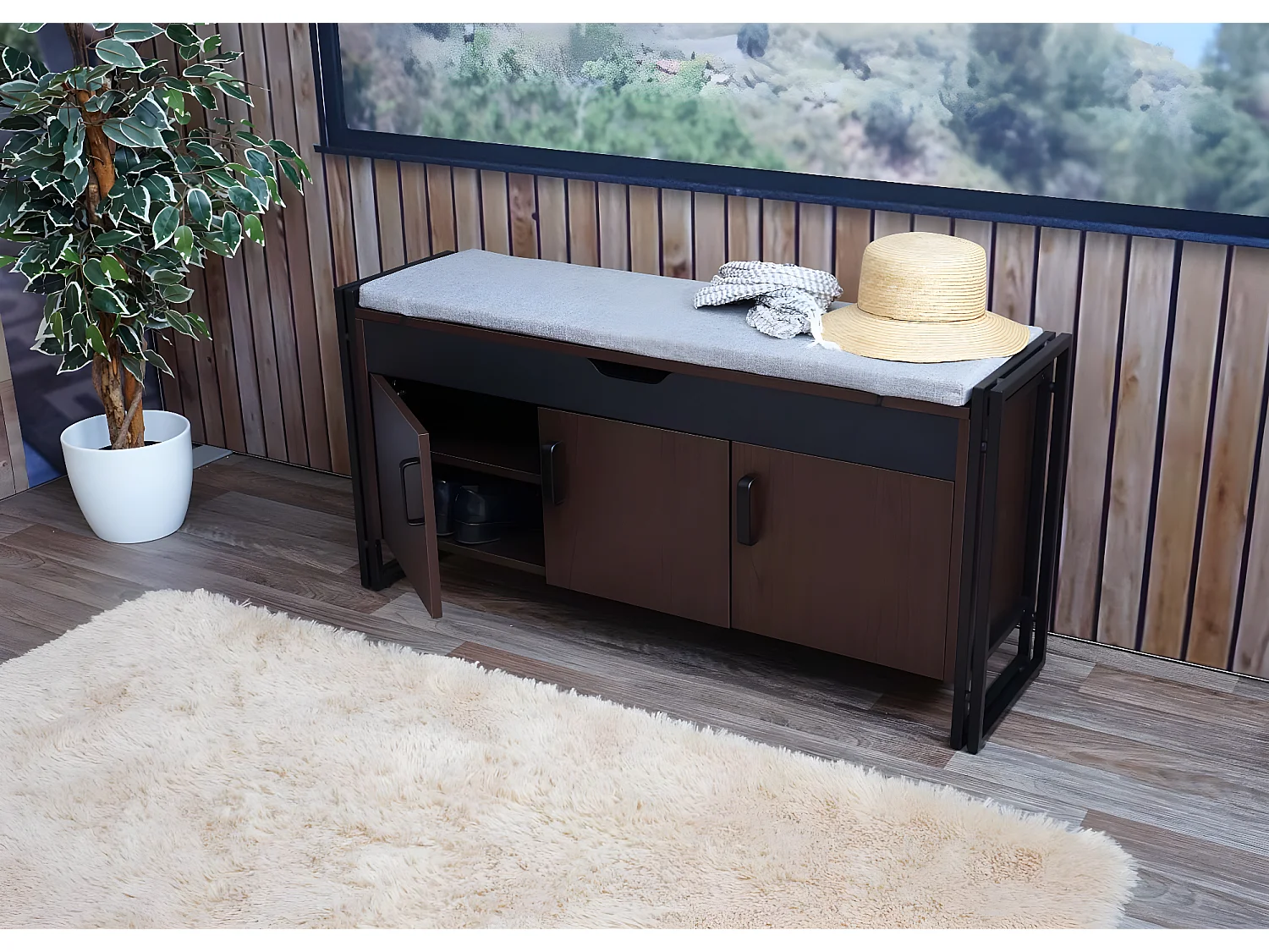 Banco corrido MCW-A27,  castanho escuro