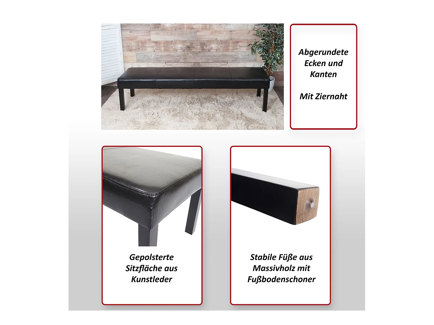 Bank M37 kunstleer,  120x43x49 cm zwart, donkere poten