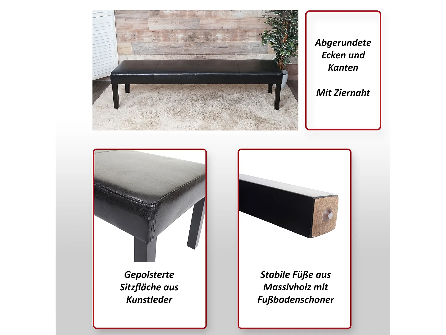 Bank M37 kunstleer,  120x43x49 cm zwart, donkere poten