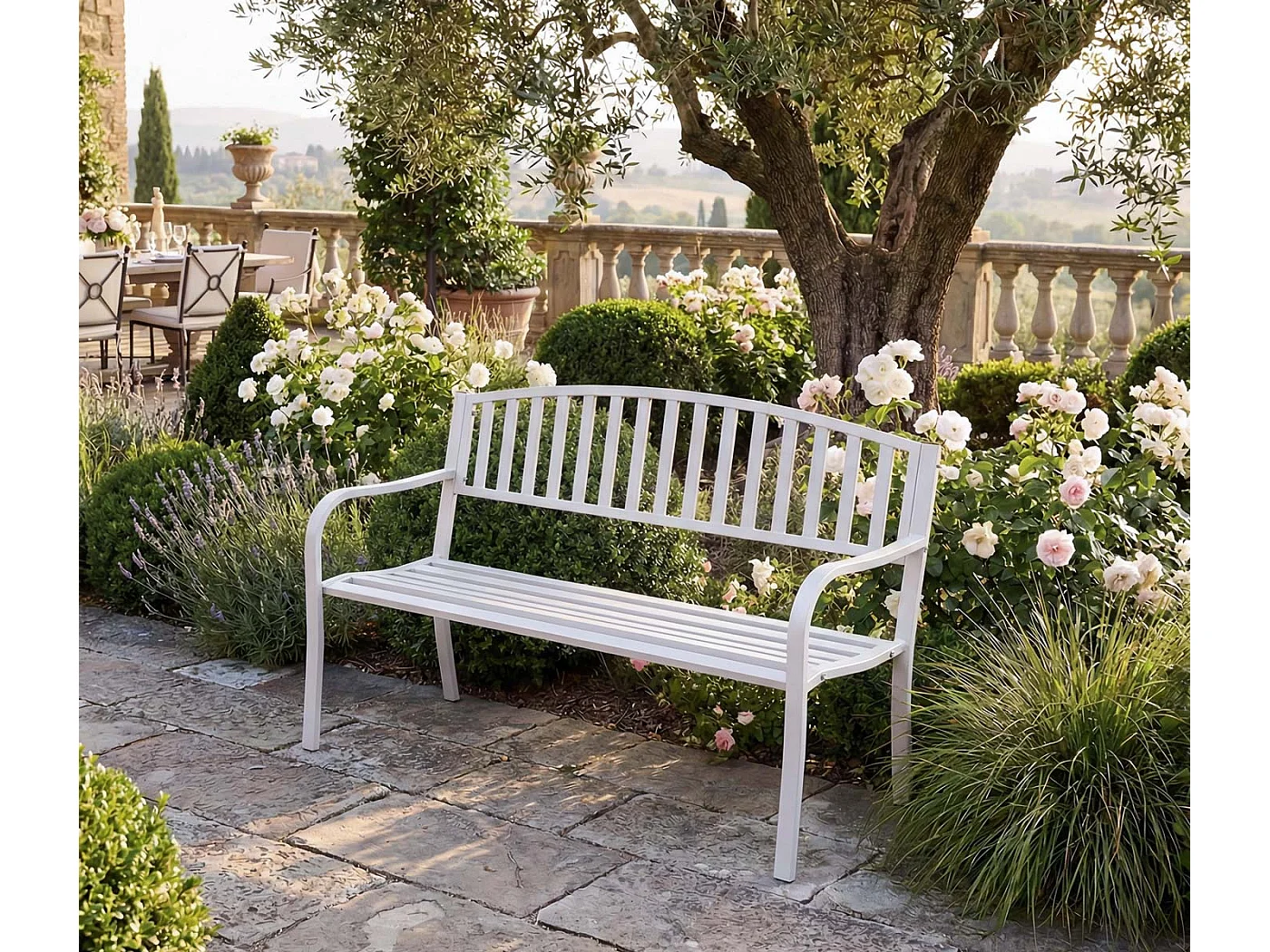 Ławka ogrodowa MCW-F43,  biała