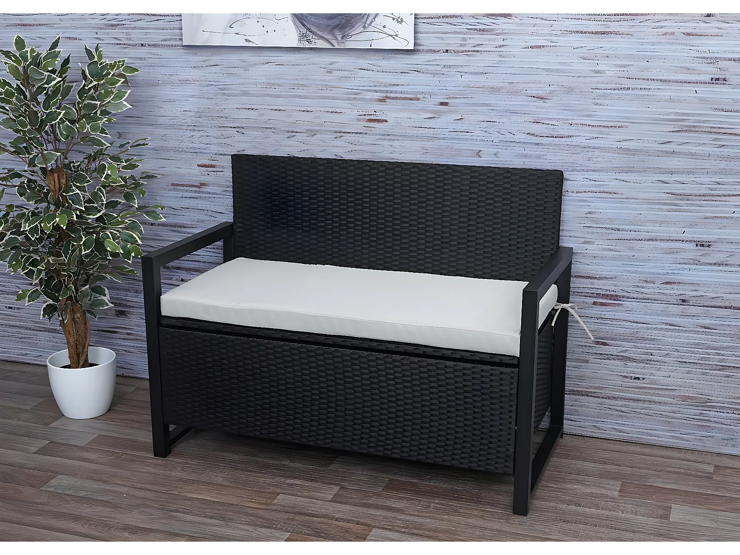 Poly-Rattan 2er Sitzbank MCW-F39, Anthrazit, Kissen grau