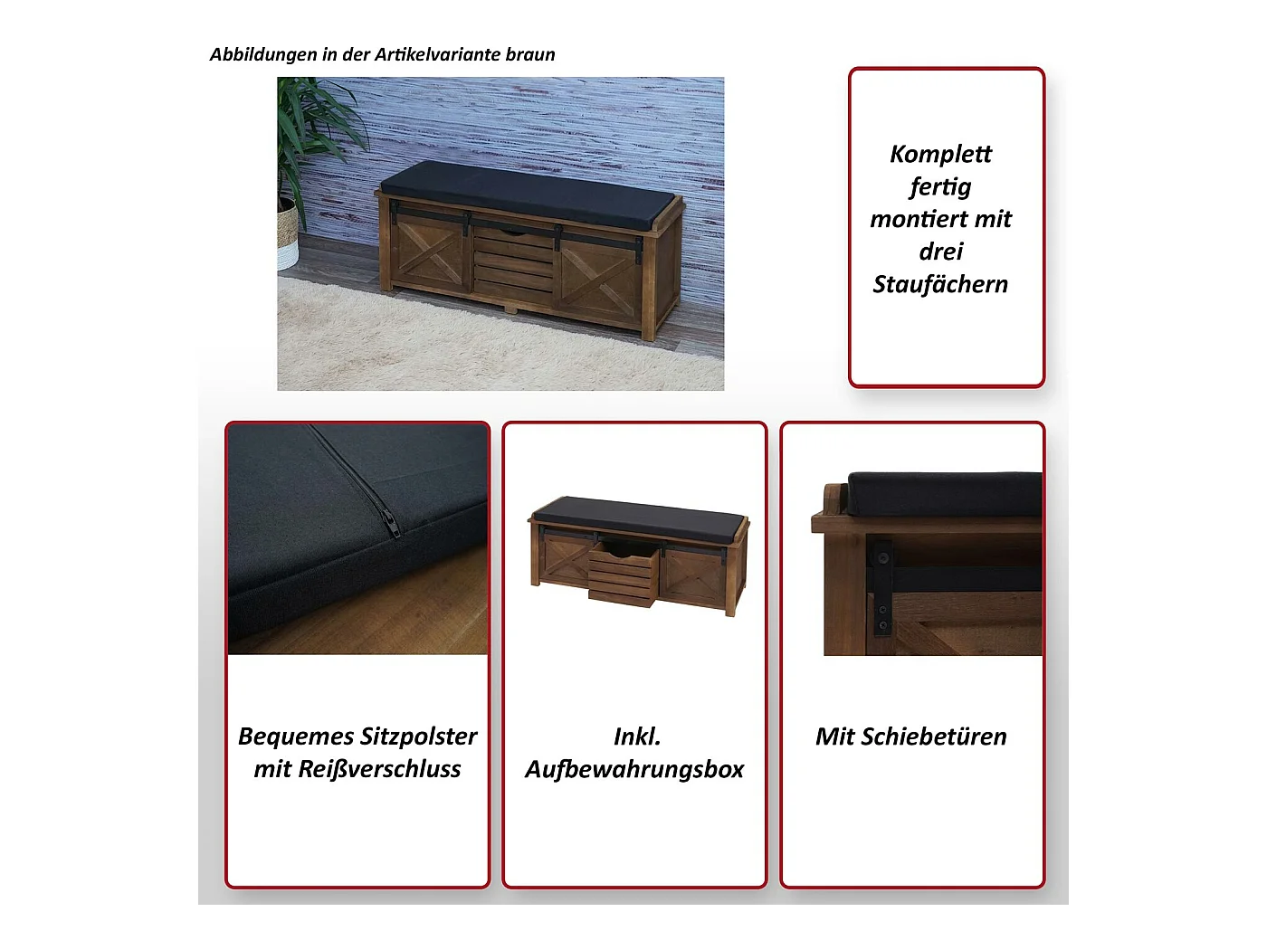 Bank met opbergvakken MCW-H53,  bruin