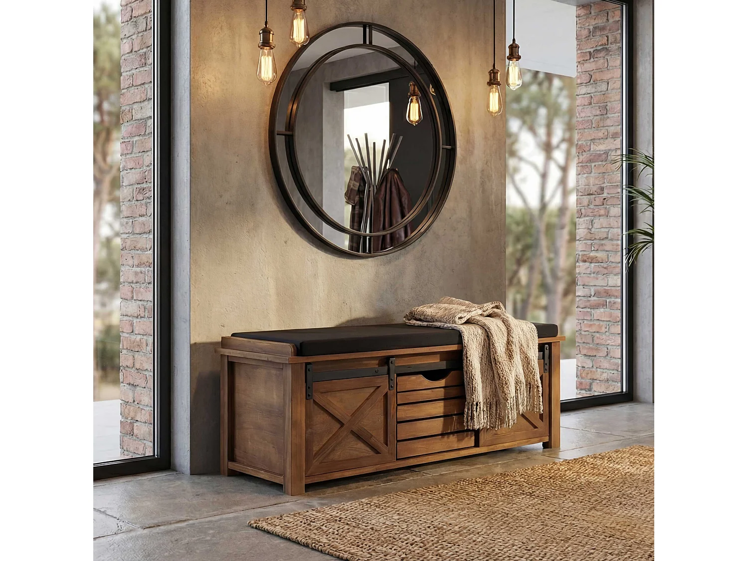 Banc avec compartiments de rangement MCW-H53, marron