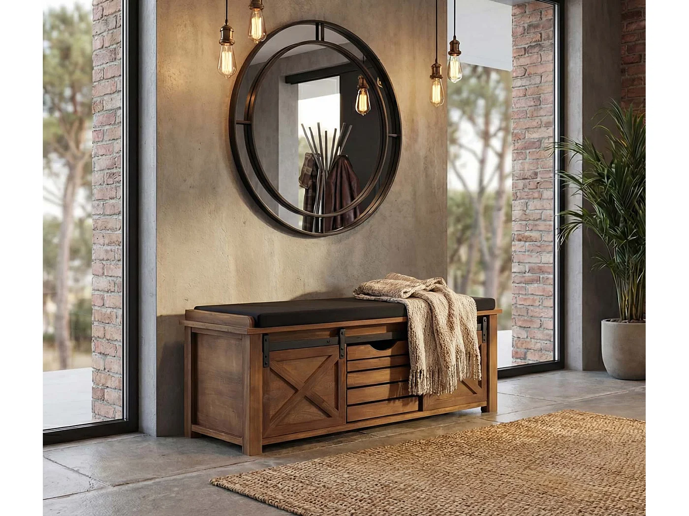 Banc avec compartiments de rangement MCW-H53, marron