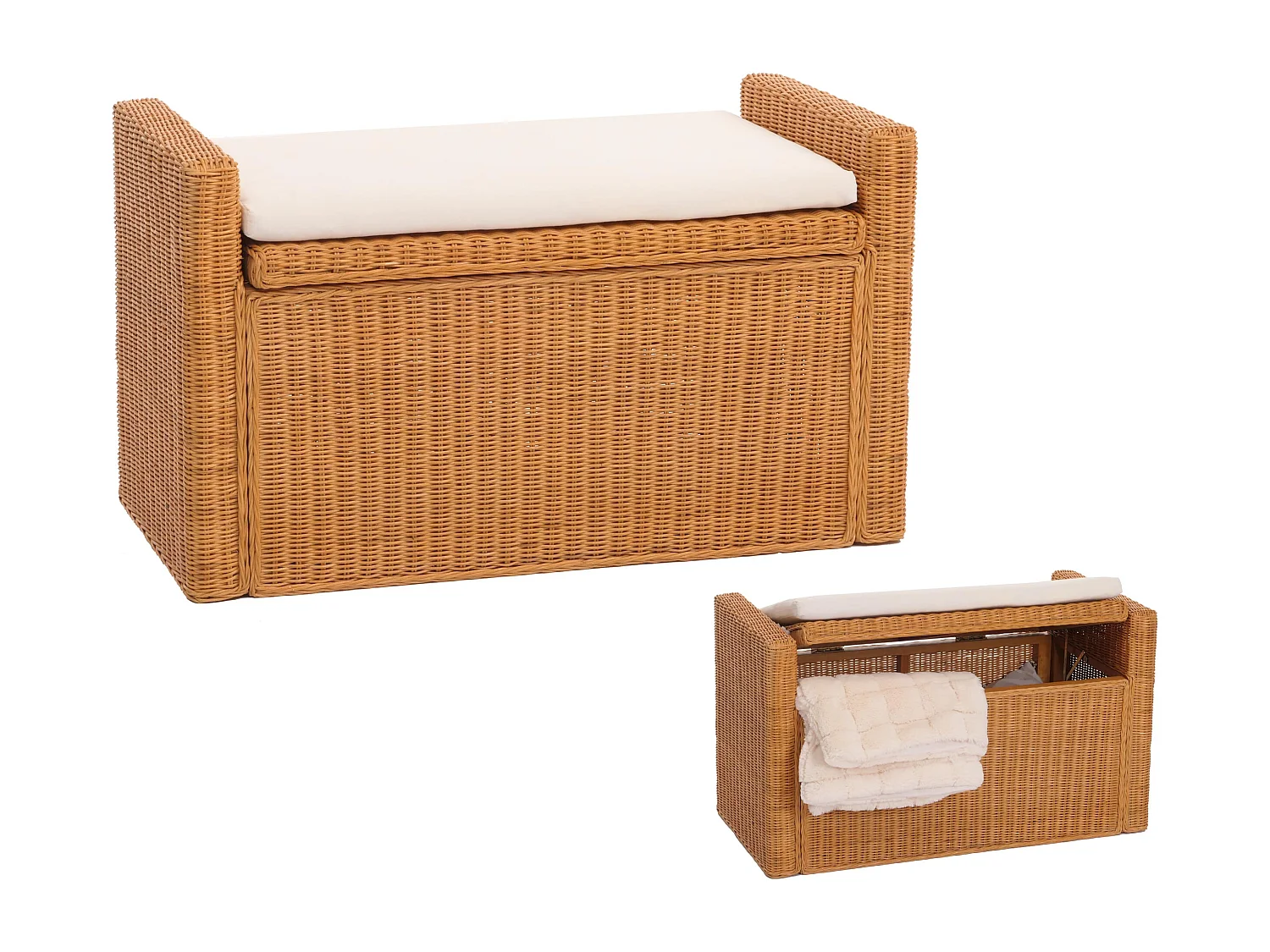 Sitzbank Genua Rattan Staufach, Honigfarben