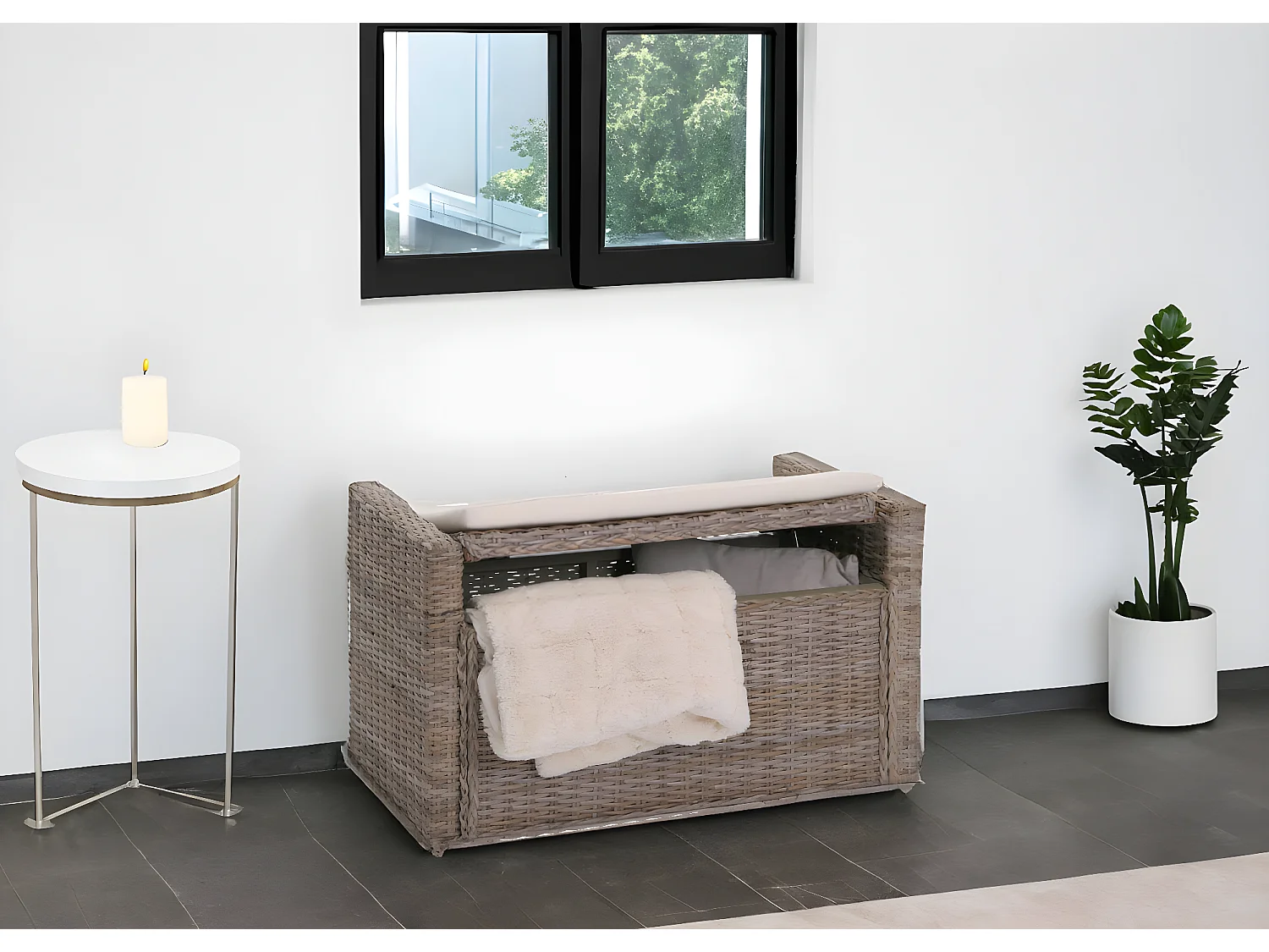 Sitzbank Genua Rattan Staufach, Honigfarben