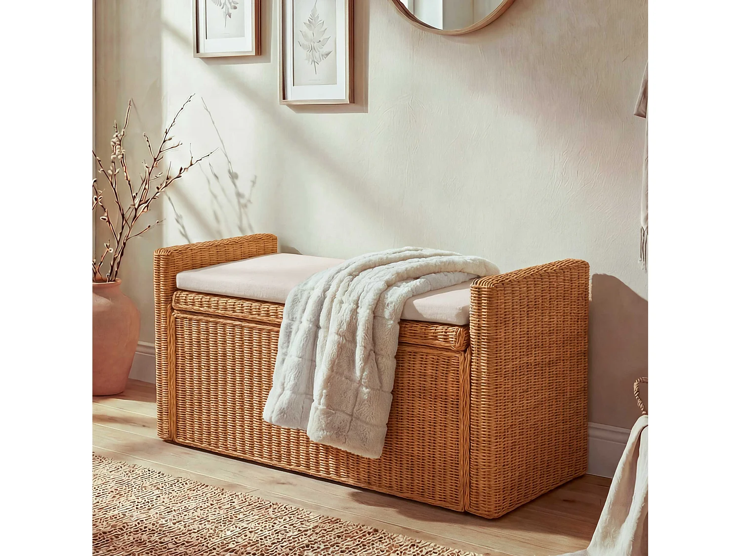 Banc Genua Rattan Compartiment de rangement,  couleur miel