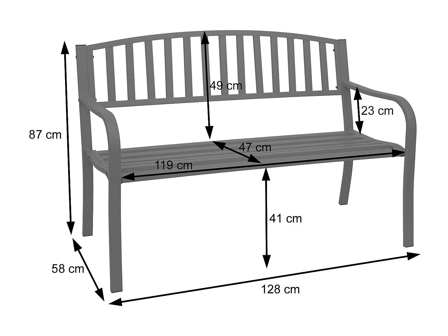 Ławka ogrodowa MCW-F43,  szara