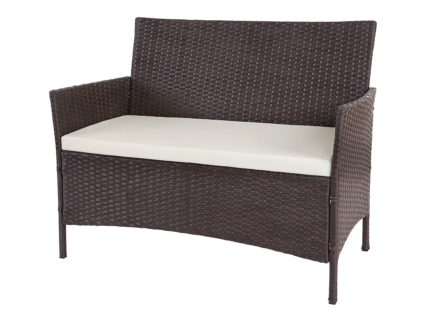 Banc de jardin en poly rotin Hamar,  marron chiné, coussin crème