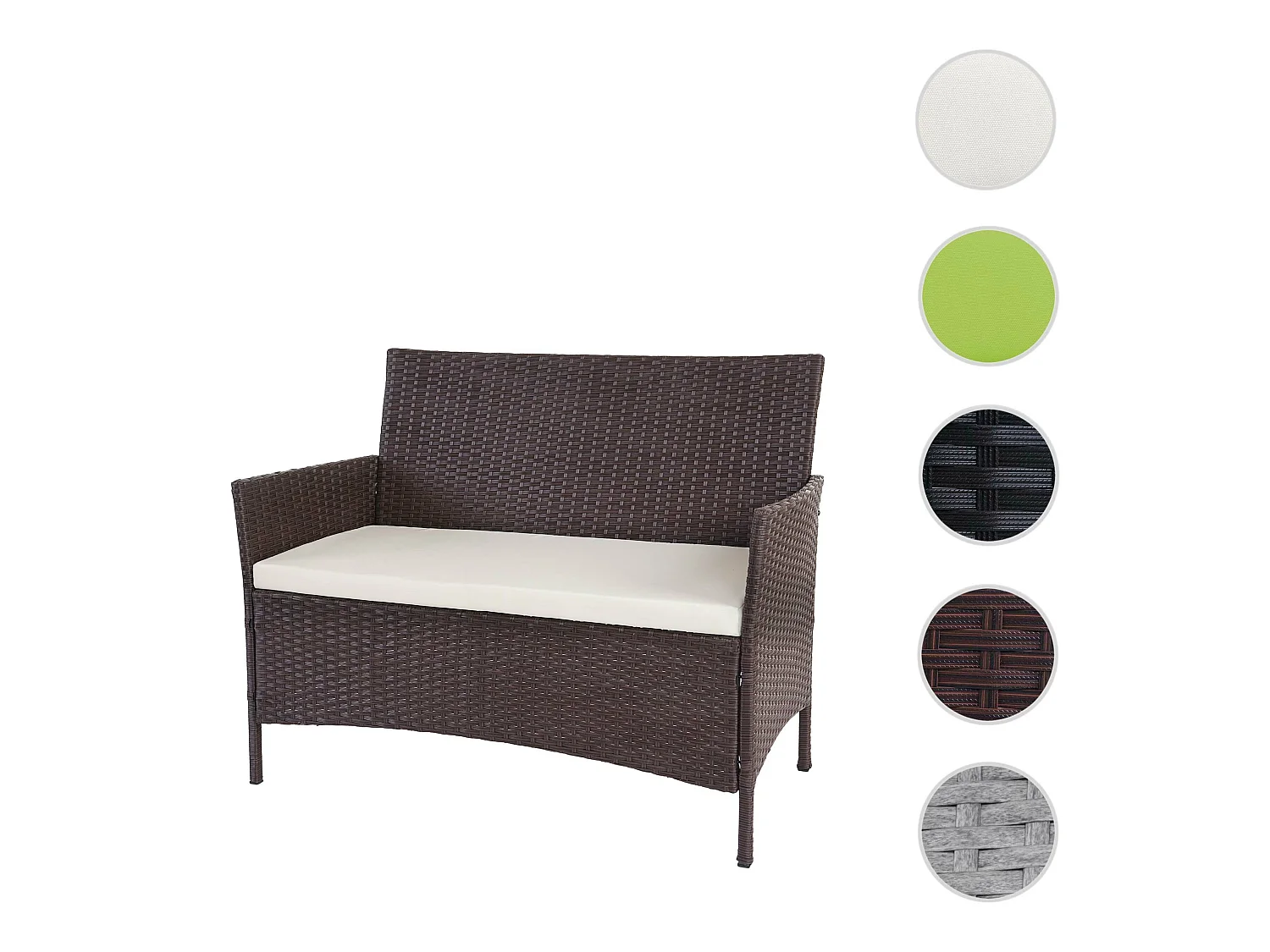 Divano sofa esterno giardino 2 posti Halden 106cm polyrattan marrone con cuscino avorio
