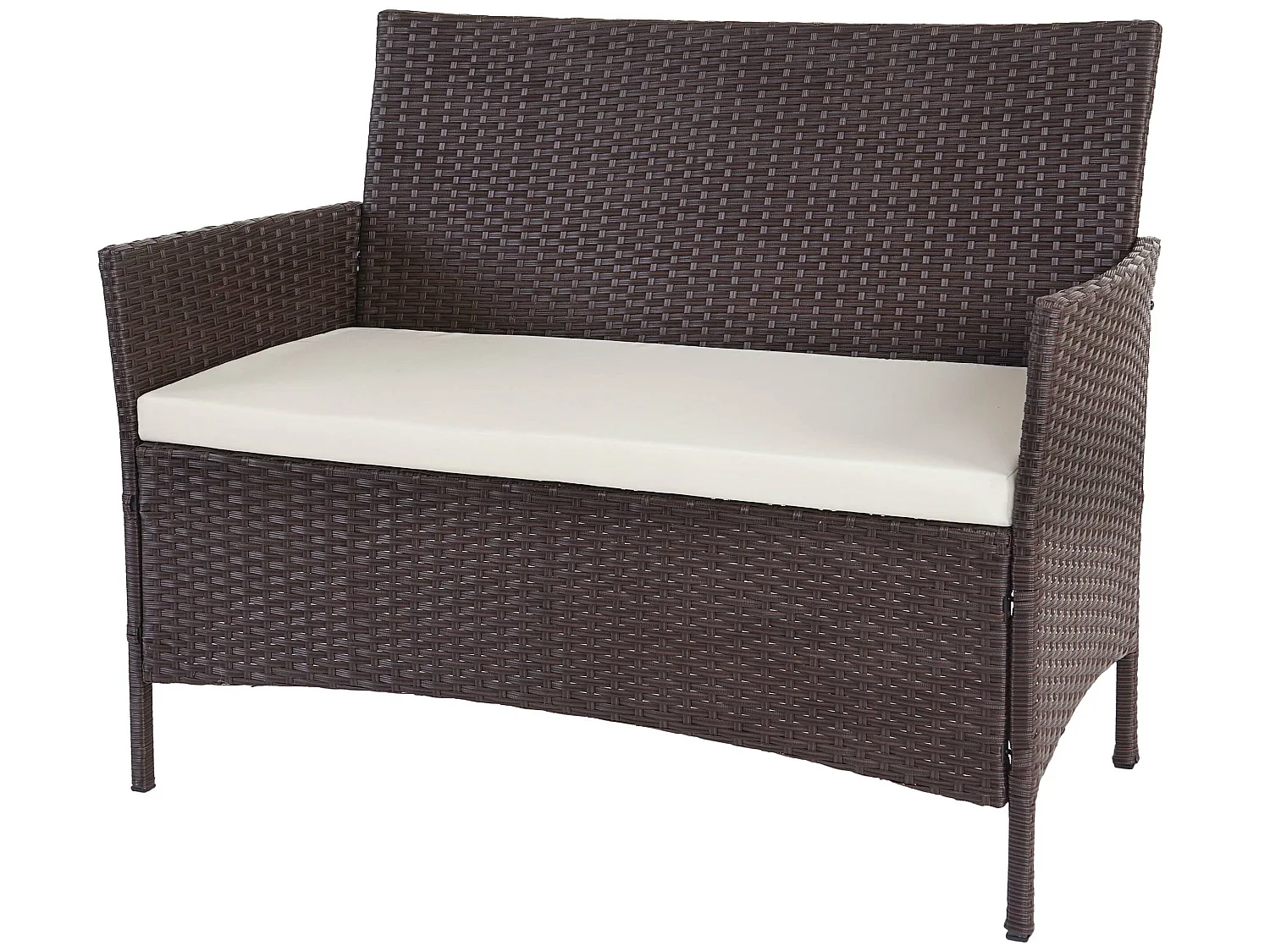 Banc de jardin en poly rotin Hamar,  marron chiné, coussin crème