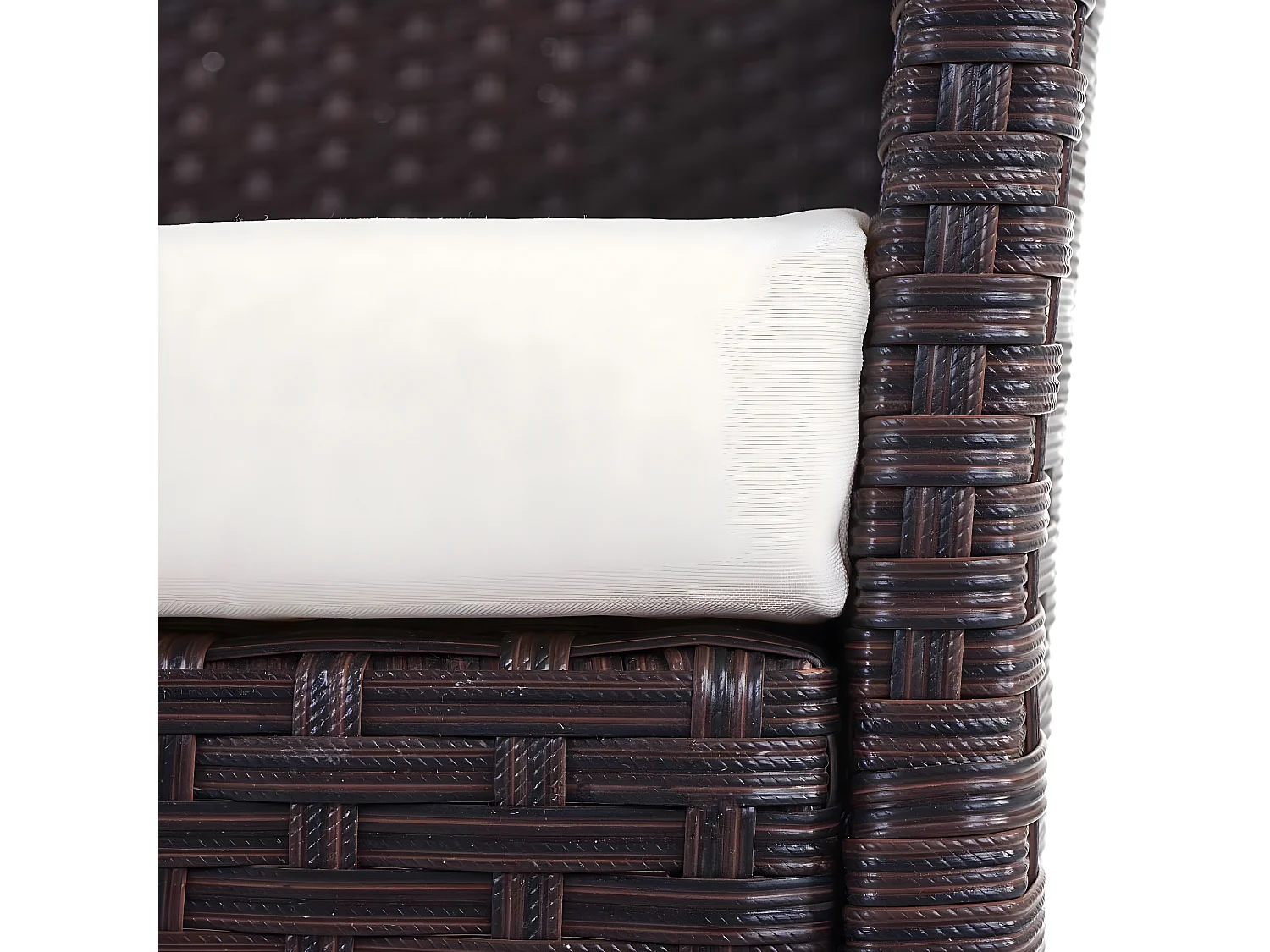 Banc de jardin en poly rotin Hamar,  marron chiné, coussin crème