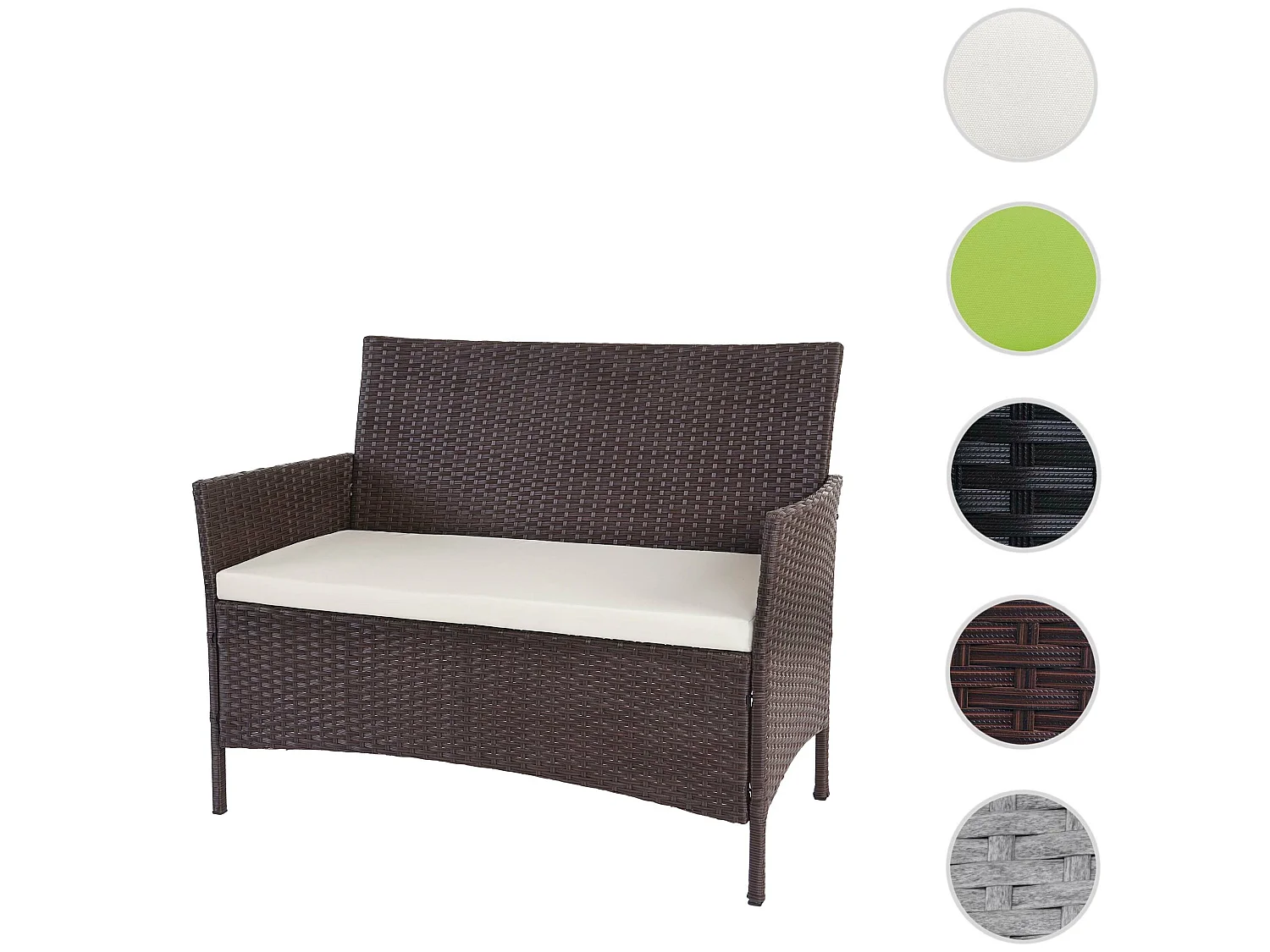 Banc de jardin en poly rotin Hamar,  marron chiné, coussin crème