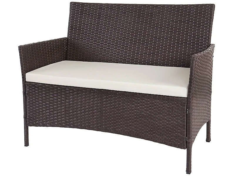 Poly-Rattan Gartenbank Hamar, Braun-meliert, Kissen creme