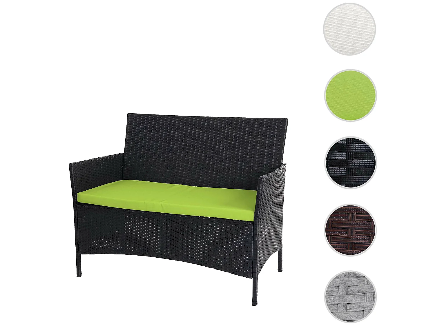 Banc de jardin en poly rotin Hamar,  anthracite, coussin vert
