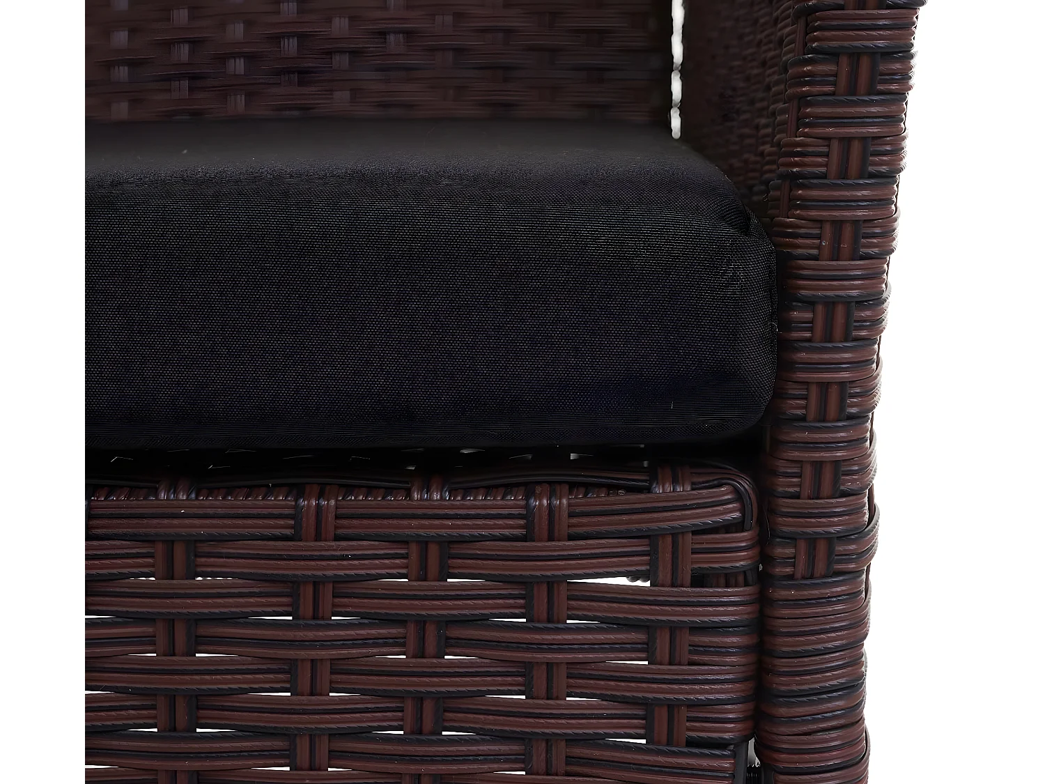 Banc de jardin en poly rotin Hamar,  marron tacheté, coussin noir