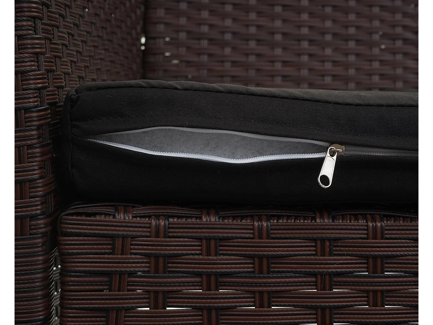 Banc de jardin en poly rotin Hamar,  marron tacheté, coussin noir