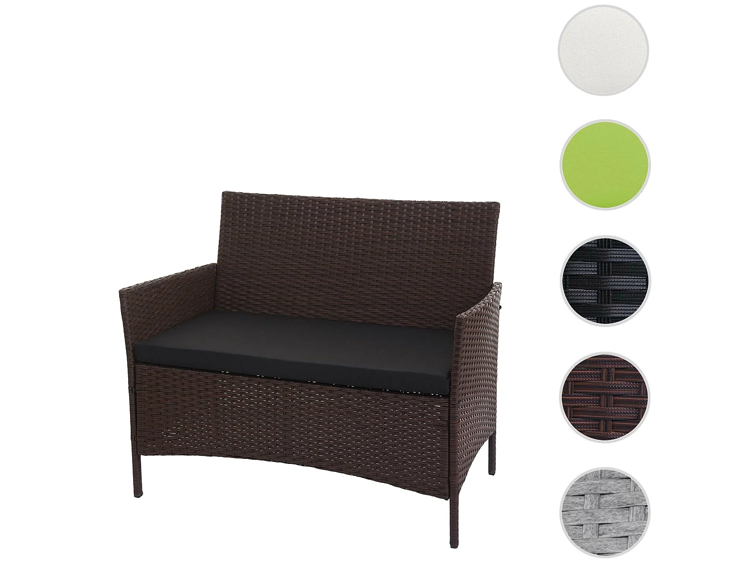 Banc de jardin en poly rotin Hamar,  marron tacheté, coussin noir