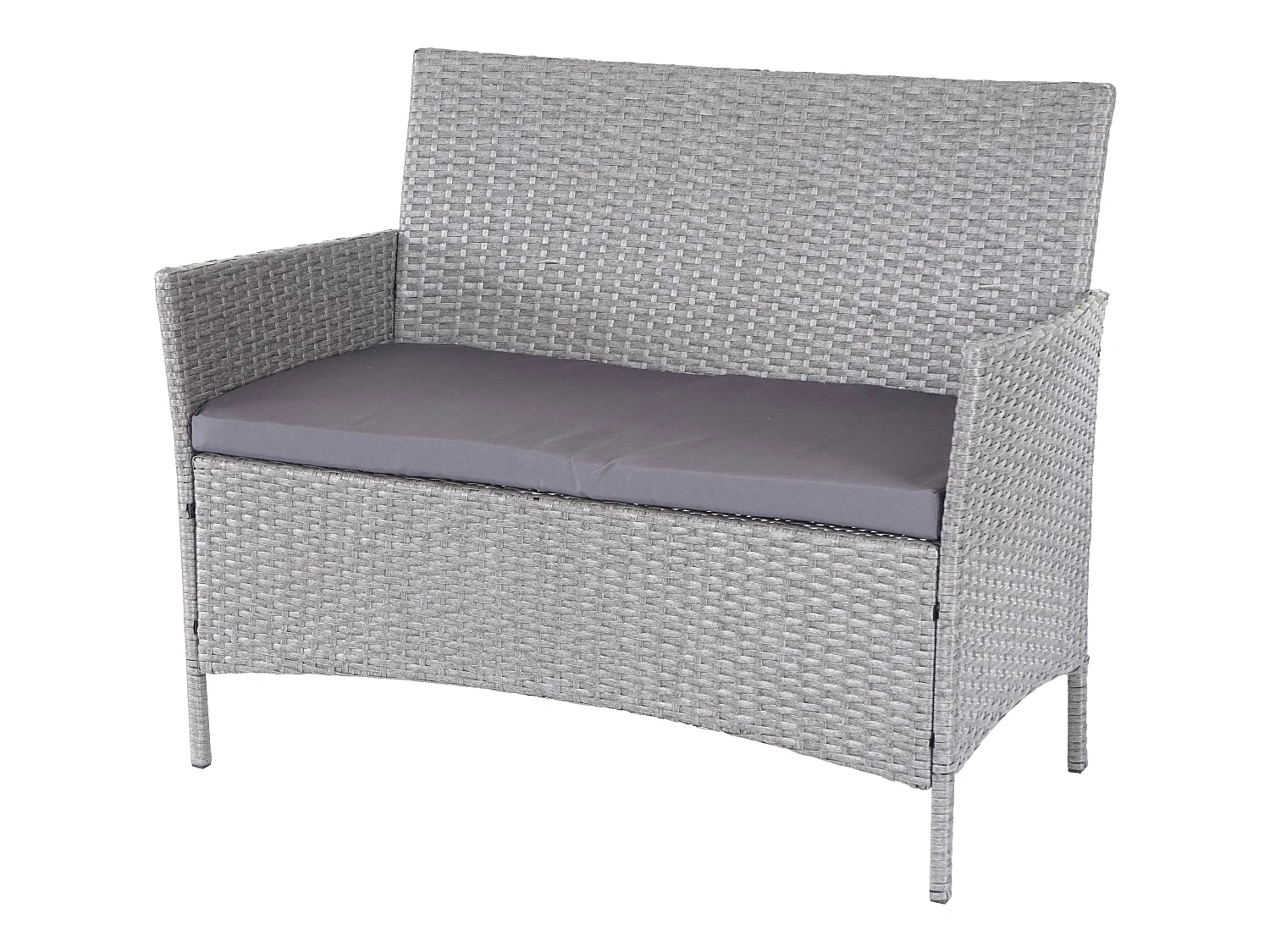 Banc de jardin en poly rotin Hamar,  gris, coussin anthracite