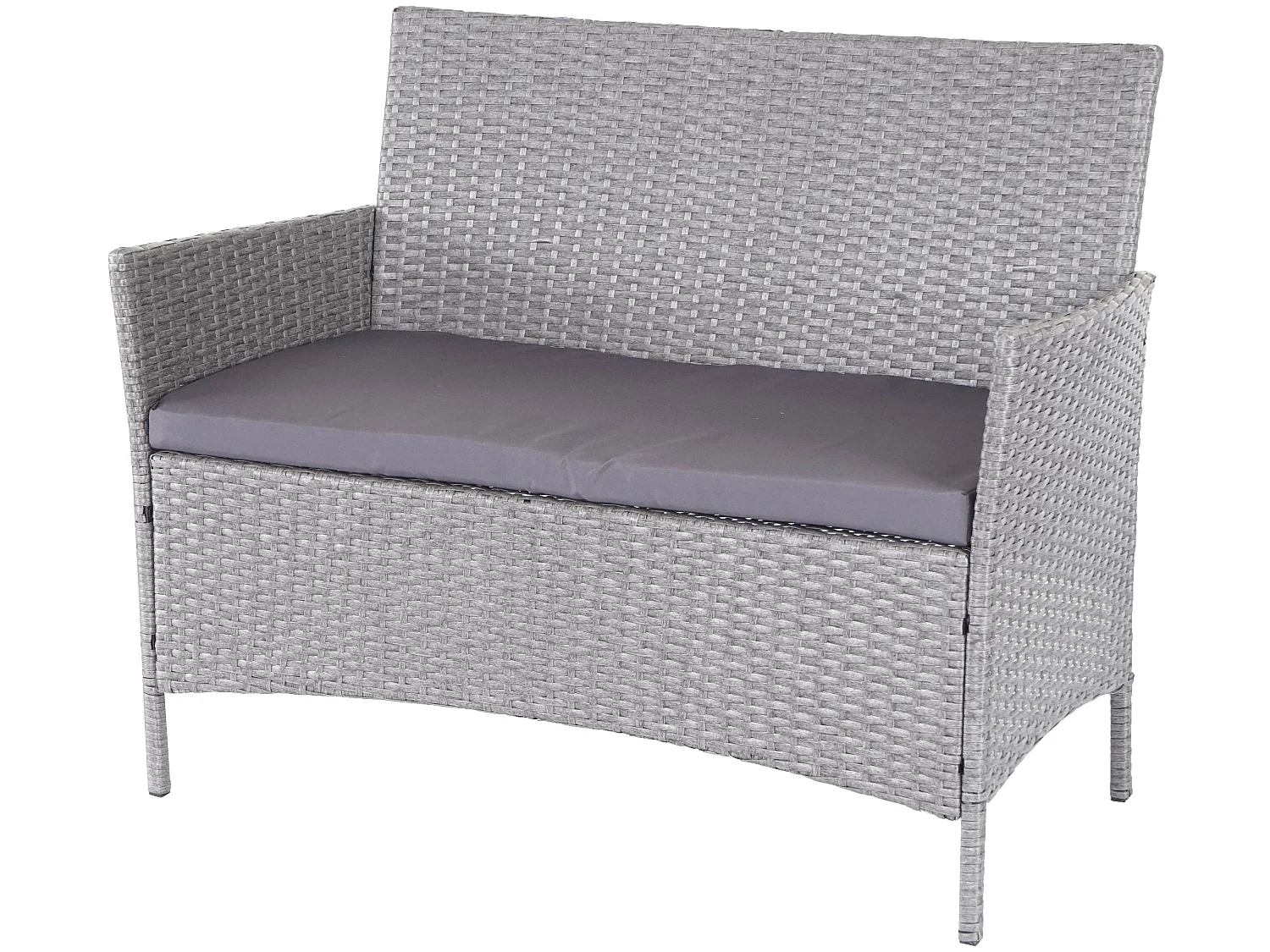 Banc de jardin en poly rotin Hamar,  gris, coussin anthracite