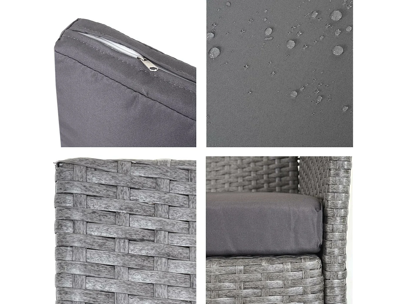 Banc de jardin en poly rotin Hamar,  gris, coussin anthracite