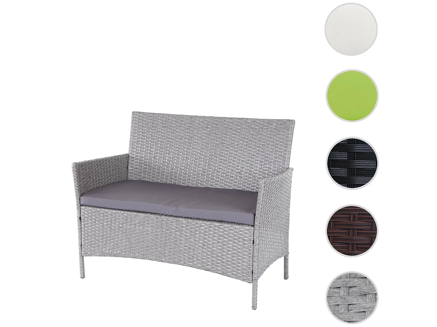 Banc de jardin en poly rotin Hamar,  gris, coussin anthracite