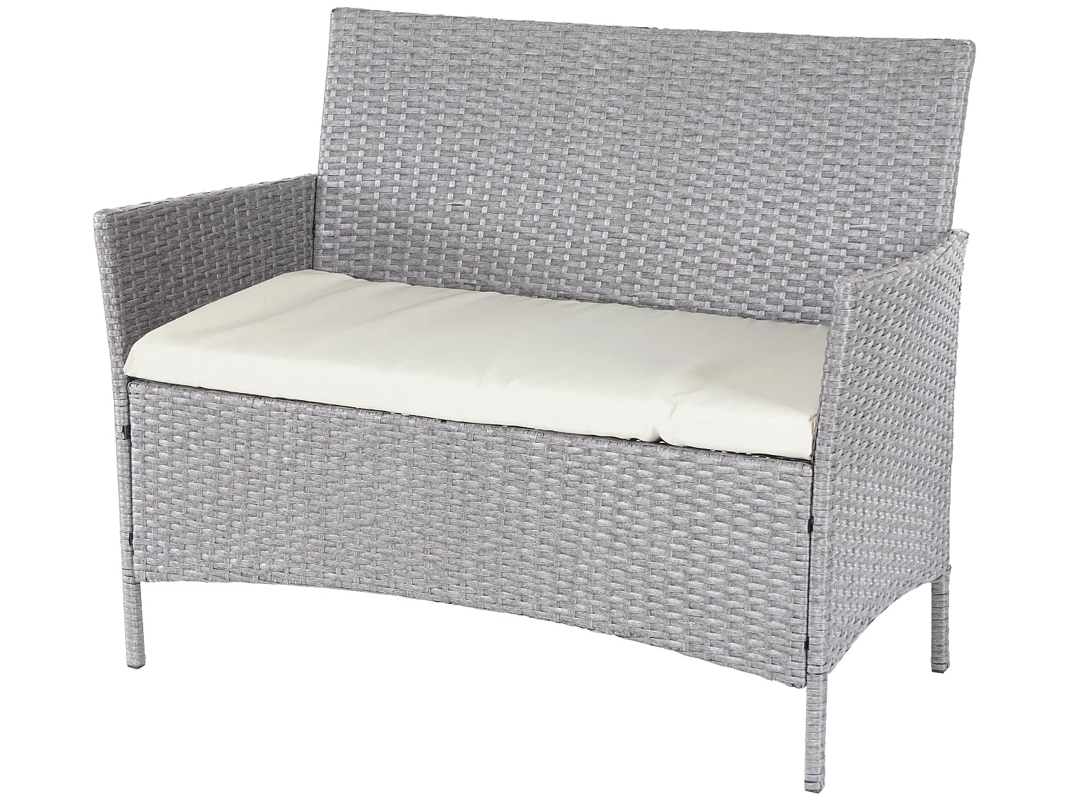 Banc de jardin en poly rotin Hamar,  gris, coussin couleur crème