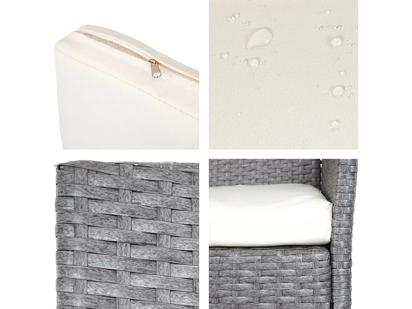 Banc de jardin en poly rotin Hamar,  gris, coussin couleur crème