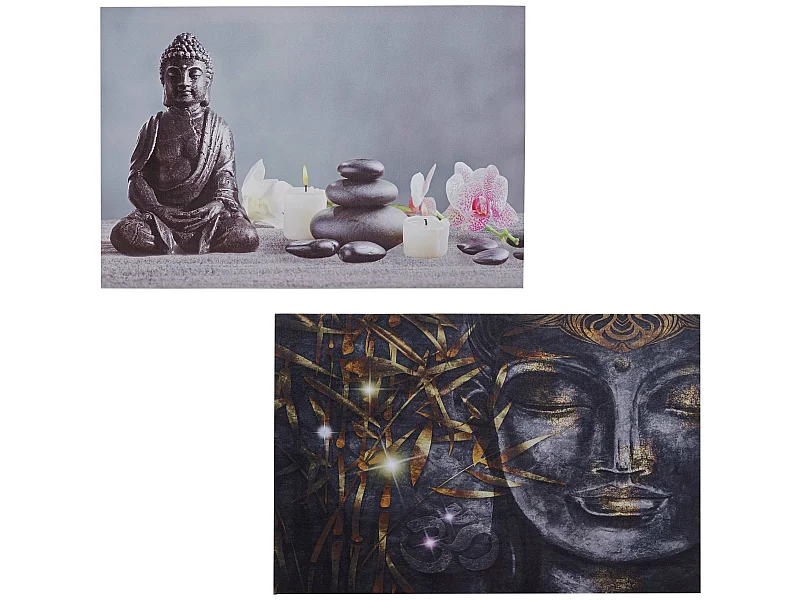 LED-Bild Buddha + Kerzen (2er Set), Buddha + Kerzen