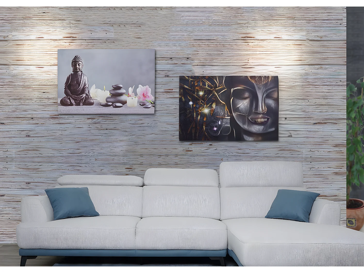 LED-Bild Buddha + Kerzen (2er Set), Buddha + Kerzen