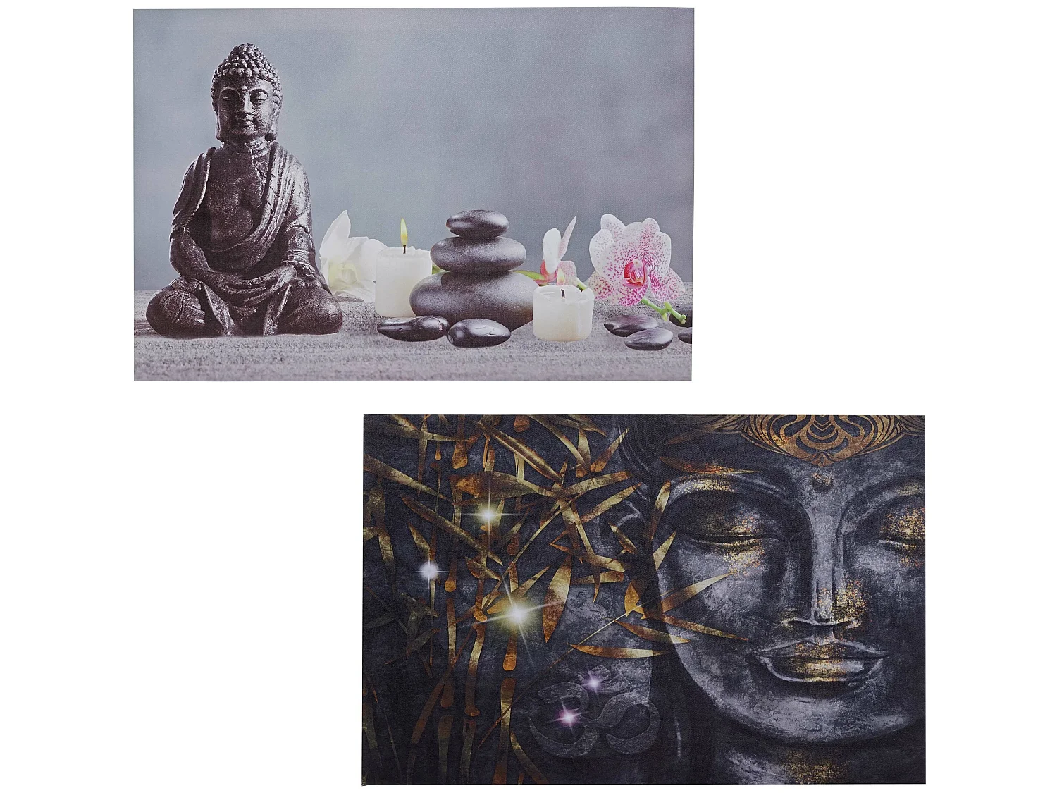 LED-Bild Buddha + Kerzen (2er Set), Buddha + Kerzen