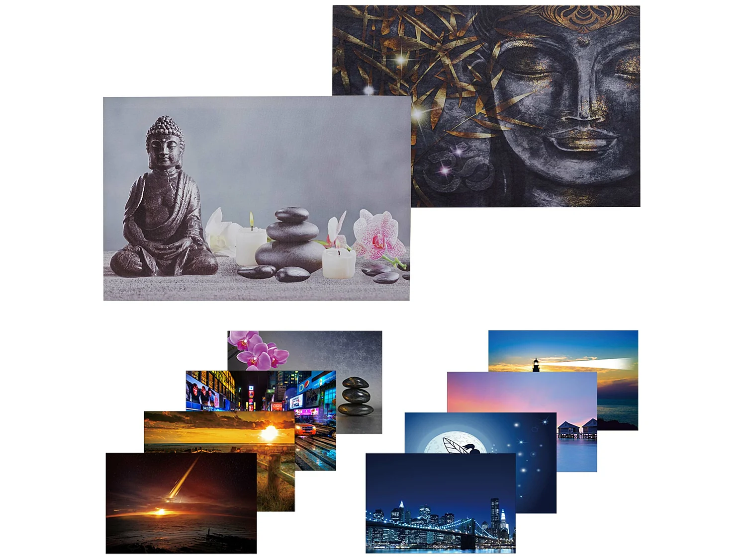 LED-Bild Buddha + Kerzen (2er Set), Buddha + Kerzen