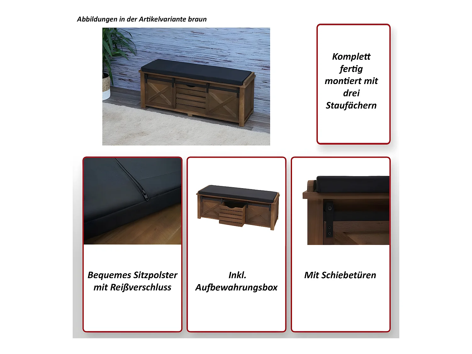 Bank met opbergvakken MCW-H53,  wit