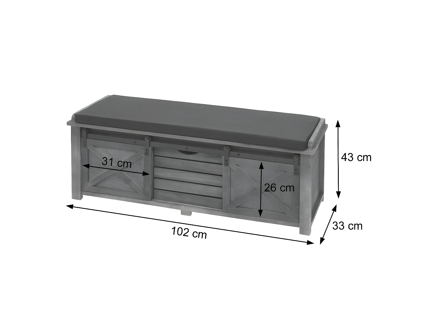 Bank met opbergvakken MCW-H53,  wit