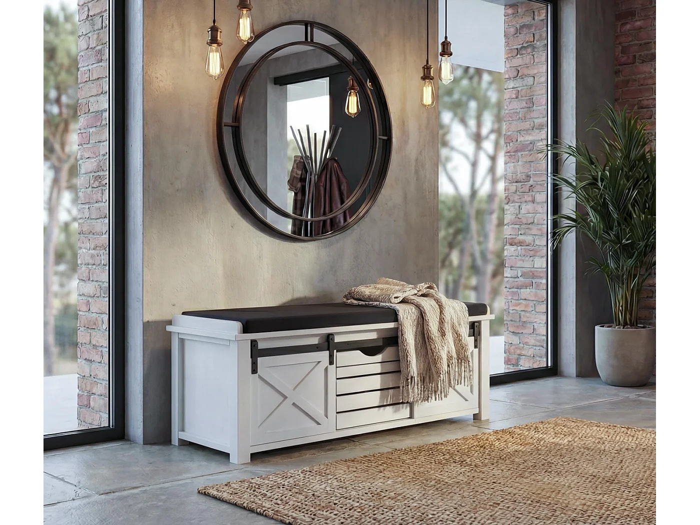 Sitzbank mit Staufächern MCW-H53, Weiß