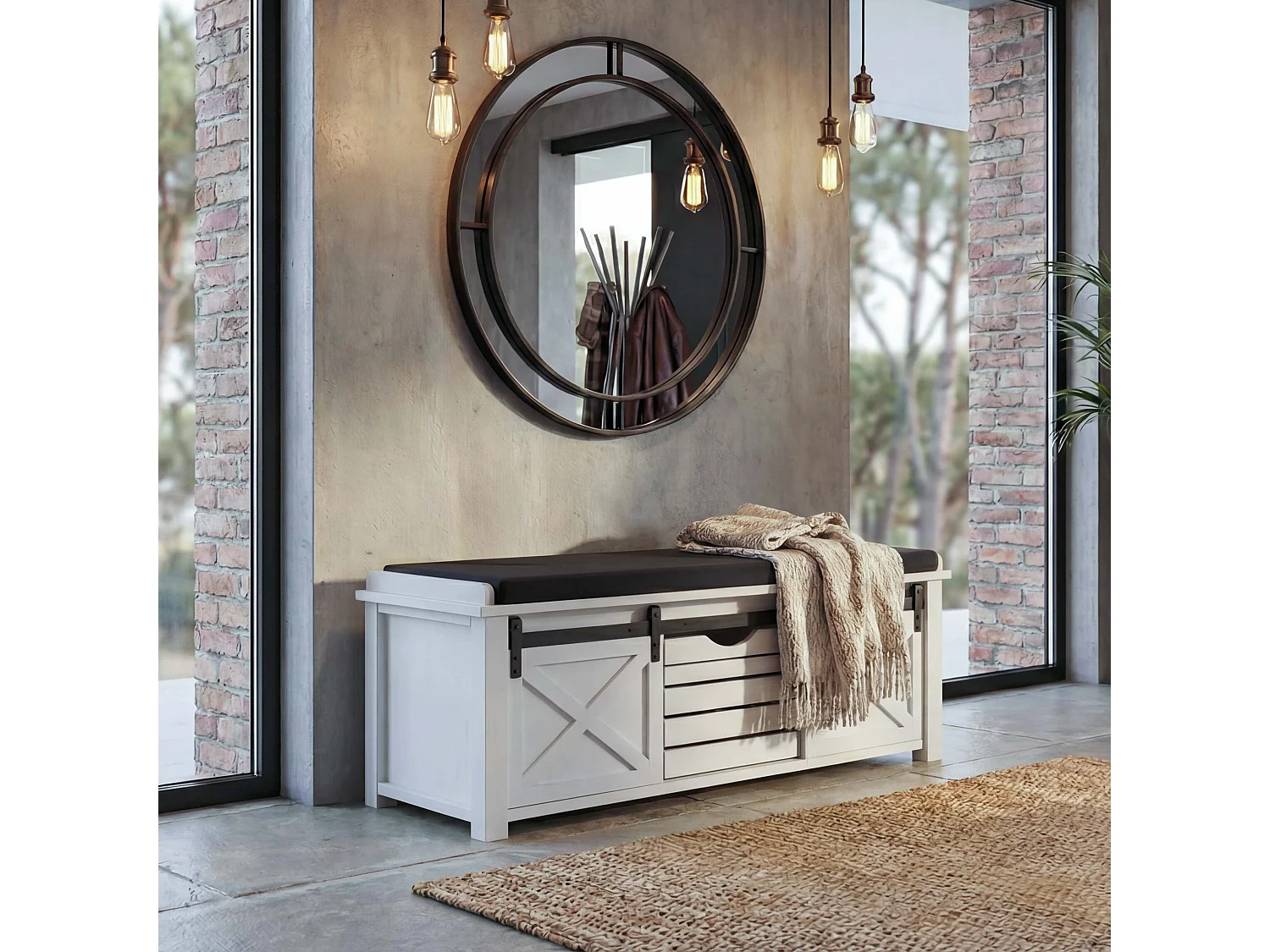 Bank met opbergvakken MCW-H53,  wit