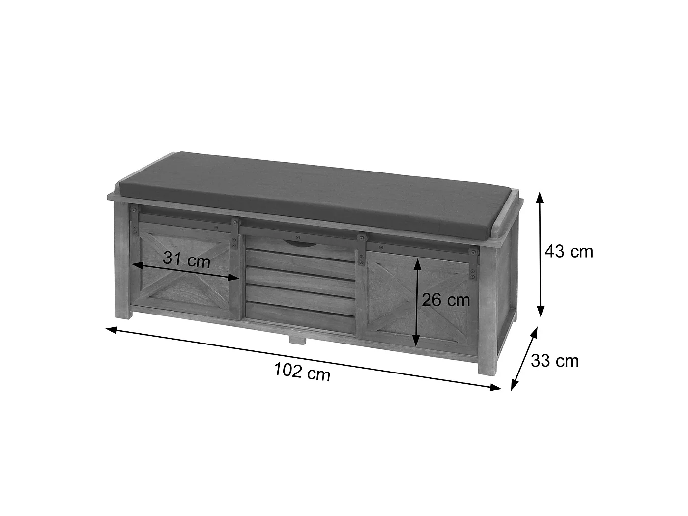Bank met opbergvakken MCW-H53,  wit