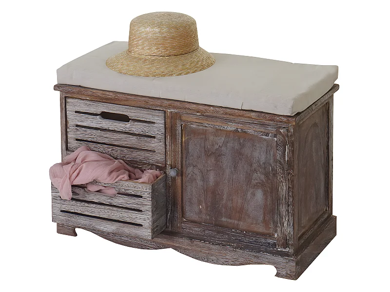 Bank MCW-J22, shabby look, Bank MCW-J22, bank ladekast, shabby-look vintage MVG-gecertificeerd 49x71x32cm bruin