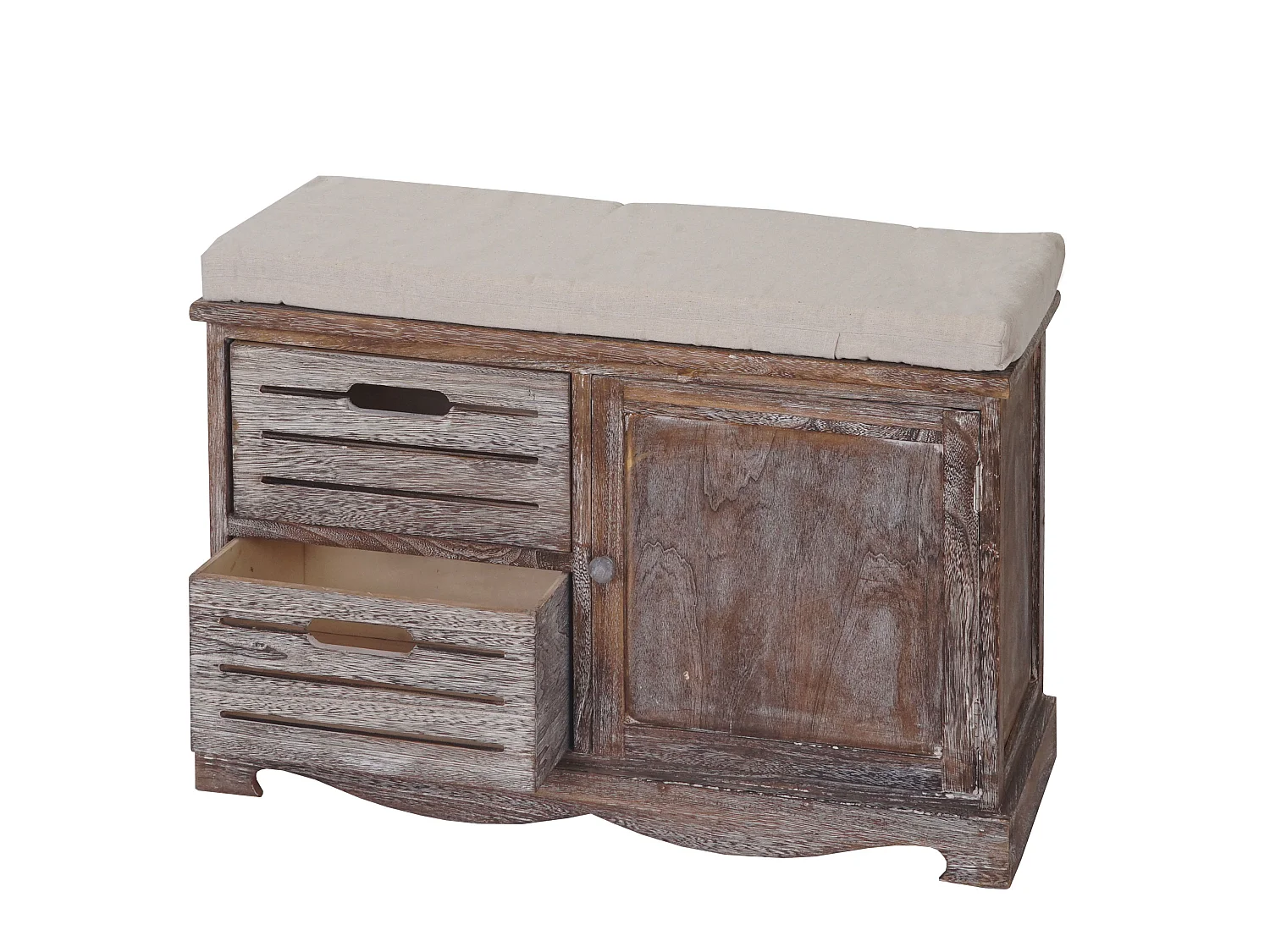 Bank MCW-J22, shabby look, Bank MCW-J22, bank ladekast, shabby-look vintage MVG-gecertificeerd 49x71x32cm bruin