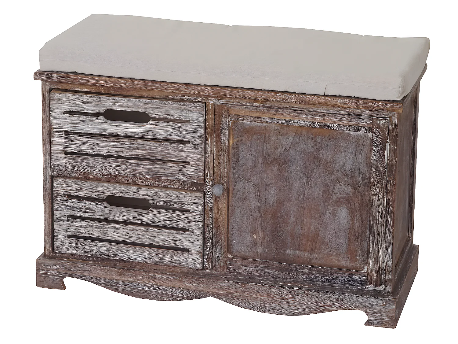 Bank MCW-J22, shabby look, Bank MCW-J22, bank ladekast, shabby-look vintage MVG-gecertificeerd 49x71x32cm bruin