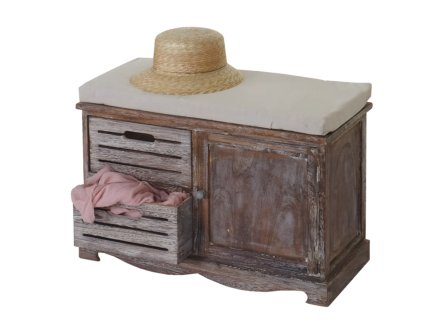 Bank MCW-J22, shabby look, Bank MCW-J22, bank ladekast, shabby-look vintage MVG-gecertificeerd 49x71x32cm bruin