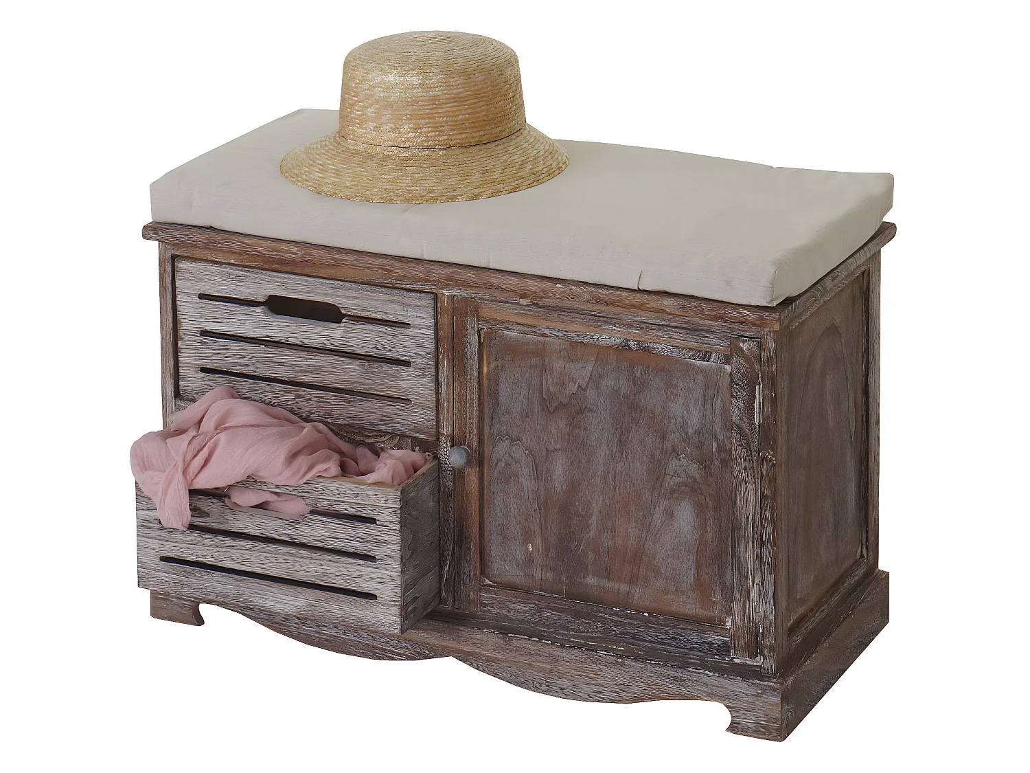 Bank MCW-J22, shabby look, Bank MCW-J22, bank ladekast, shabby-look vintage MVG-gecertificeerd 49x71x32cm bruin