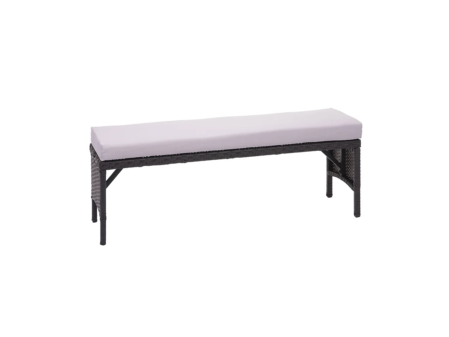 Banc en poly rotin MCW-G16,  noir, coussin gris clair
