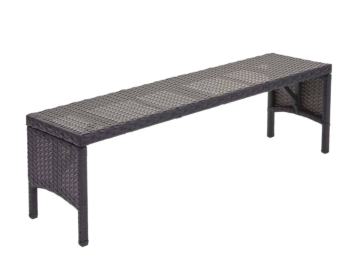 Banc en poly rotin MCW-G16,  noir, coussin gris clair