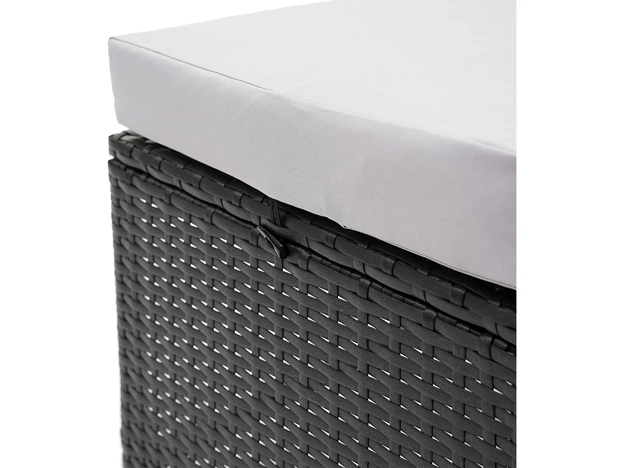 Banc en poly rotin MCW-G16,  noir, coussin gris clair