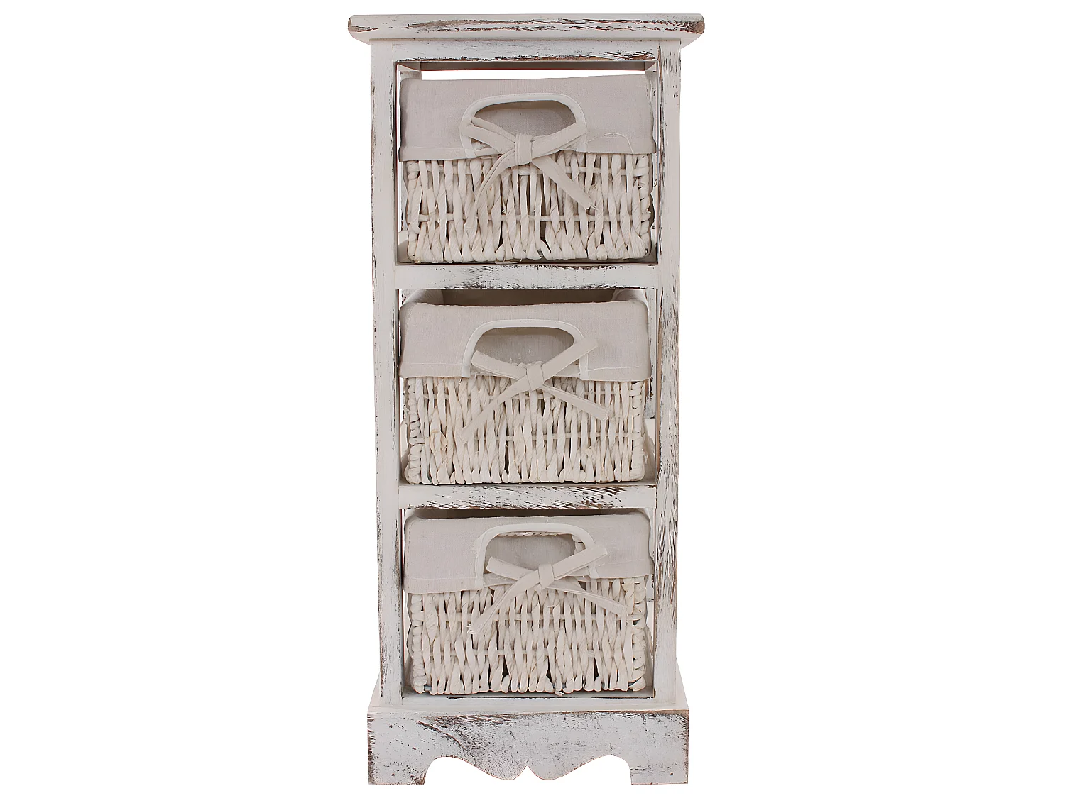 Étagère Commode (lot de 2), 2x commodes /meubles d'appoint / étagères, 3 paniers, 25x28x58cm, shabby, vintage, blanc